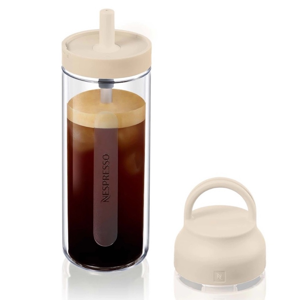 Nespresso Cream Travel Tumbler with Handle Lid beige nomad collection. Sold out